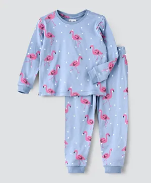 Little Story Flamingo Printed Nightsuit - Blue