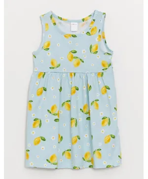 LC Waikiki All Over Lemon Print Round Neck Dress - Blue
