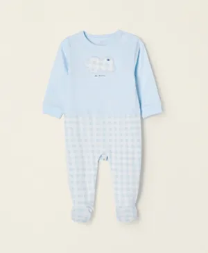Zippy Cloud Embroidered & Checked Sleepsuit - Blue
