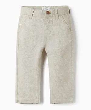 Zippy Solid Linen Trousers - Beige