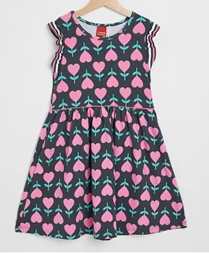 R&B Kids Heart All Over Printed Dress - Multicolor