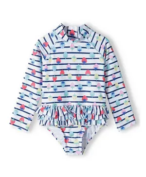 Minoti Striped & Strawberry Print Long Sleeve Swimsuit - Multicolor