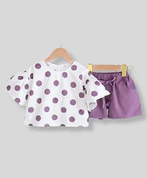 Lamar Baby  Polka Printed Top & Shorts Set - Purple