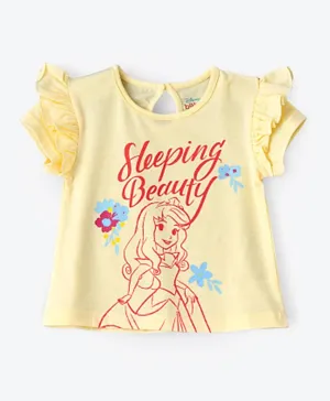 UrbanHaul X Disney Sleeping Beauty Graphic Ruffled Top - Yellow