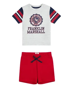 Franklin & Marshall Striped & Logo Graphic T-Shirt and Short Set - Multicolor