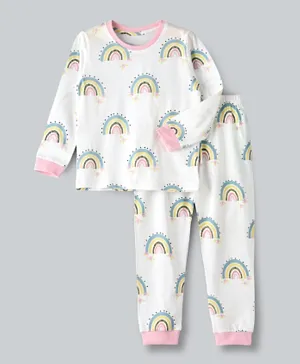 Little Story Rainbow Printed Nightsuit - White