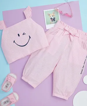 Smart Baby Sleeveless Printed Top With Elasticated Capri Set - Pink