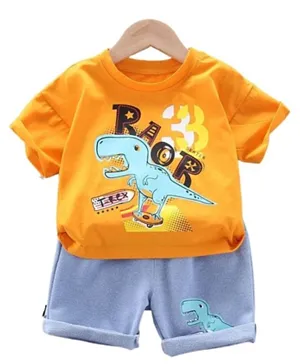 Babyqlo Roar Dino Printed T-shirt With Short Set for Boys - Orange