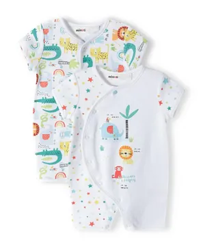 Minoti 2-Pack Cotton All Over Jungle Animals Printed Short Rompers - White