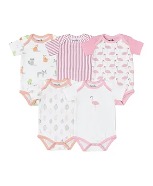 Moon Organic Baby Bodysuit Pack Of 5 - Pink & White