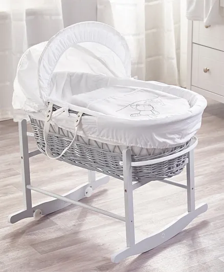 Kinder Valley Teddy Wash Day Grey Wicker Moses Basket - White