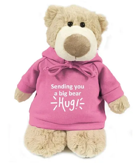 كارافان - دب بني فاتح مع عبارة Sending You A Big Bear Hug” “ مطبوعة على هودي وردي - 28 سم
