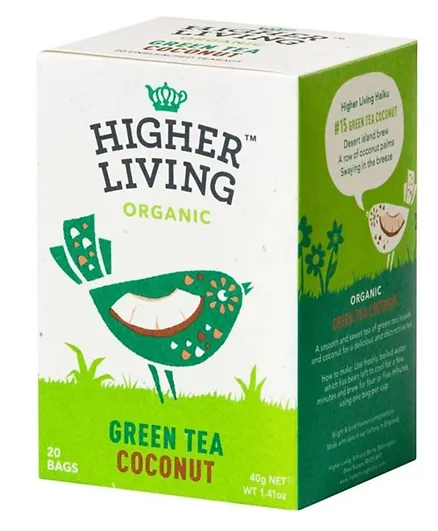 Higher Living Green Tea Coconut Tea Bags - 20 Pieces