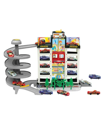Power Joy V.Vroom Motor City Garage With 4 Cars - 59 Pieces