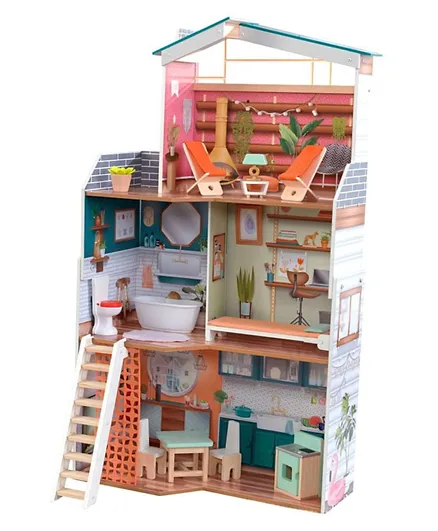 KidKraft Wooden Marlow Dollhouse with EZ Kraft Assembly - Multicolour
