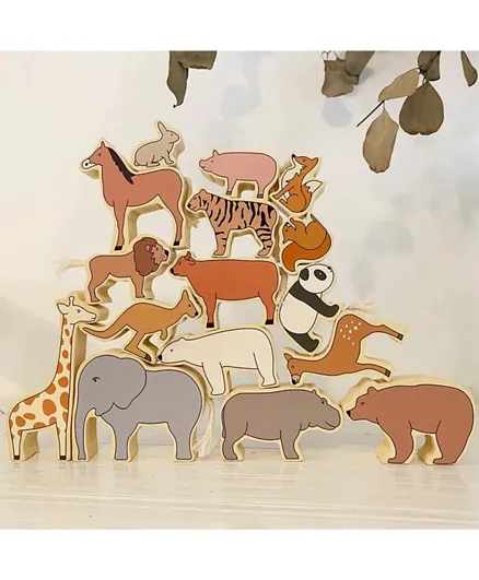 Woody Buddy Stackable Animals Set - 16 Pieces