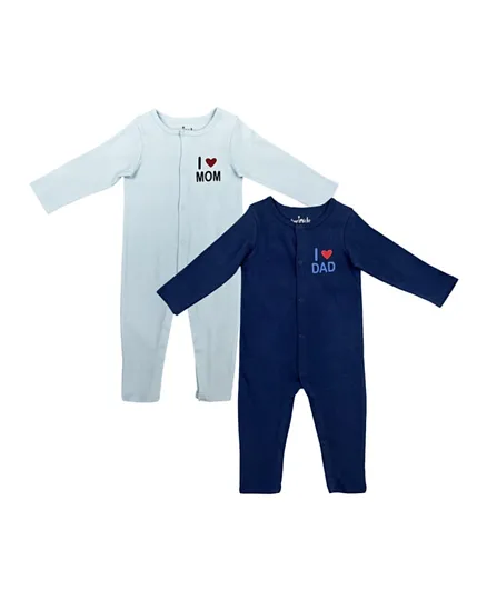 Twinkle Kids 2 Pack Graphic Button Closure Sleepsuit - Blue