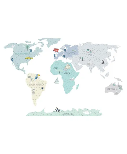 Wonders of the World Map Wall Sticker Medium