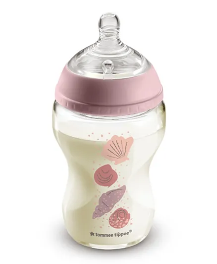 Tommee Tippee Closer to Nature  Slow Flow Glass Baby Bottle with Anti-Colic Valve Pink Pack of 1  - 250mL