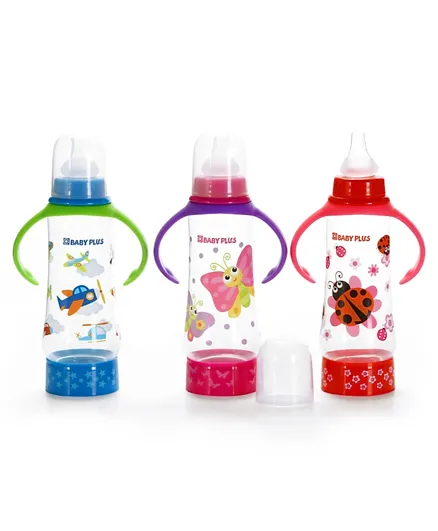 Baby Plus Bottle with Nipple Multicolour - 240 ml (Colour and Design May Vary)