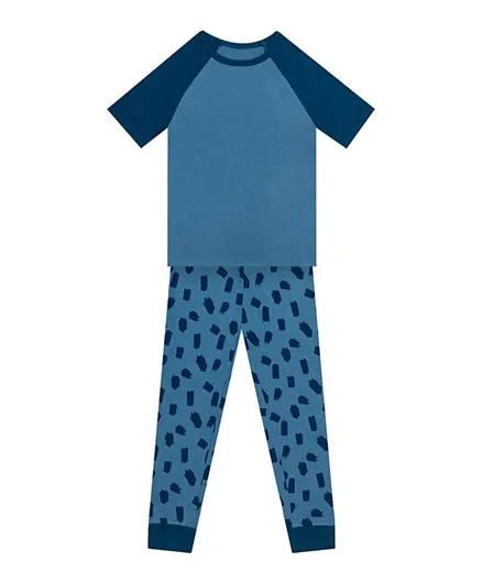 GreenTreat Bamboo Solid T-Shirt & All Over Printed Pyjama Set - Blue