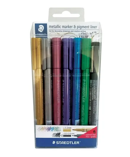 مجموعة أقلام فواصل رفيعة من ستيدلر، متعدد الألوان، عبوة من 7 قطع
