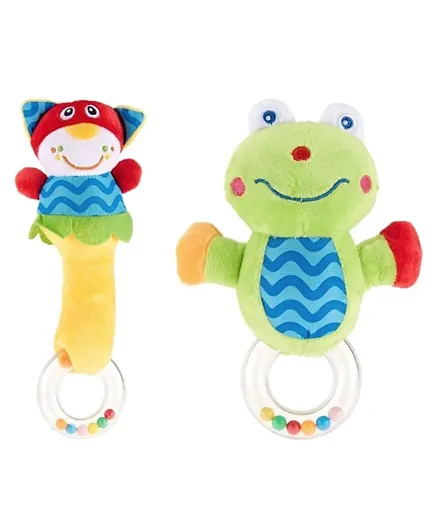 Pixie Baby Cat Rattle Toy &  Frog Rattle Toy - Multicolour