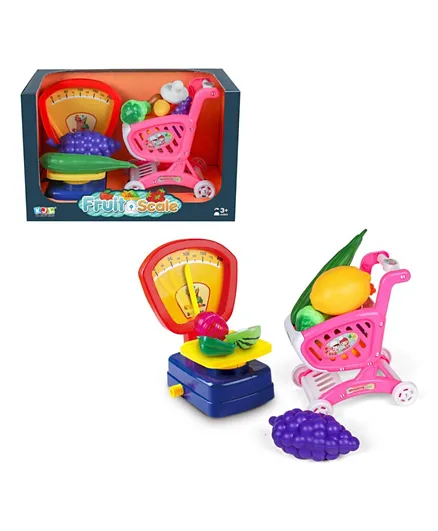 Ka Jing Ling Children's Play Set of Fruits & Vegetables with Scale Machine & Trolley - Pack of 12