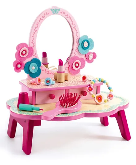 Djeco  Wooden Charms Flora Dressing Table - Pink