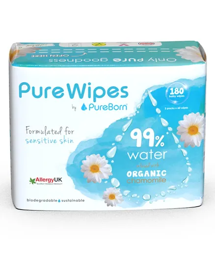 PureBorn Baby Water Wipes-Value Pack- 180 Pieces