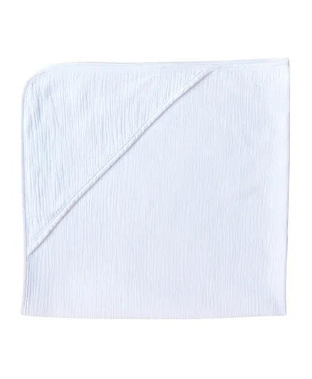 بيبي بوس - منشفة قطنية من الموسلين العضوي للأطفال بغطاء للرأس - بيضاء