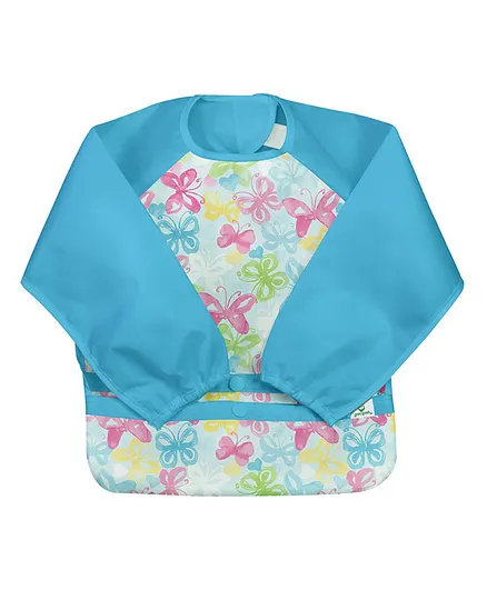 Green Sprouts Snap and Go Easy Wear Long Sleeve Bib - Aqua Watercolor Butterflies