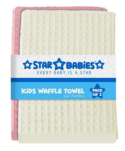 Star Babies Waffle Towel Size Pink and Cream - Pack of 2