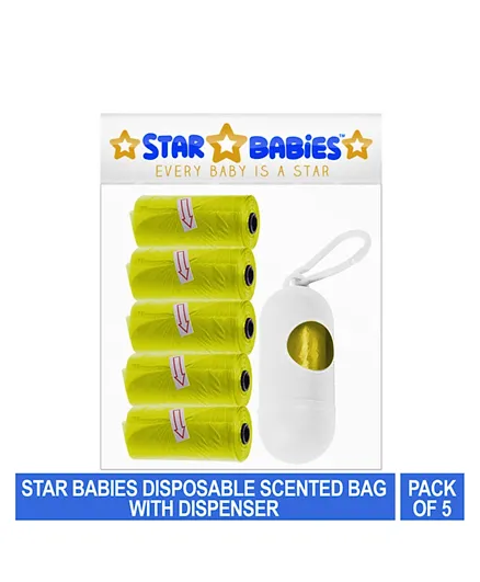 Star Babies Pack of 5 Scented Bag Rolls with Dispenser - Yellow