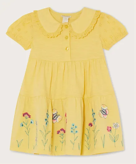 Monsoon Children Embroidered  Floral Dress - Yellow