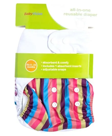 Baby Vision All-In-One Reusable Diaper with One Insert Horse Design - Multicolour
