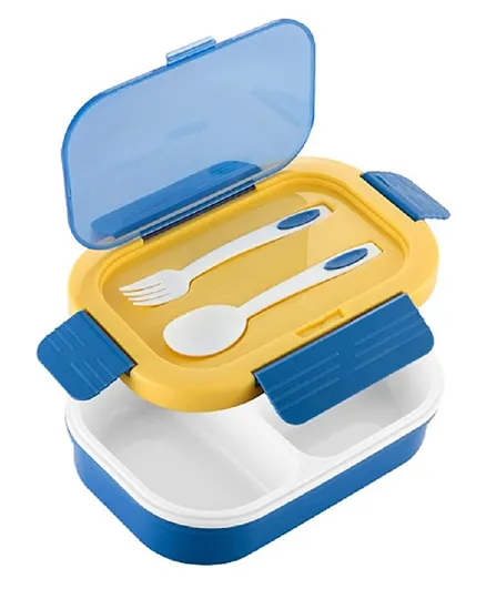 ليتل انجيل - علبة غداء للأطفال ثنائية الطبقات مع أدوات مائدة - أصفر وأزرق