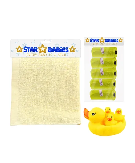 Star Babies Color Mood Combo 5 Scented Bag, Squeaky Duck Toy, Kids Towel Gift Set - Yellow