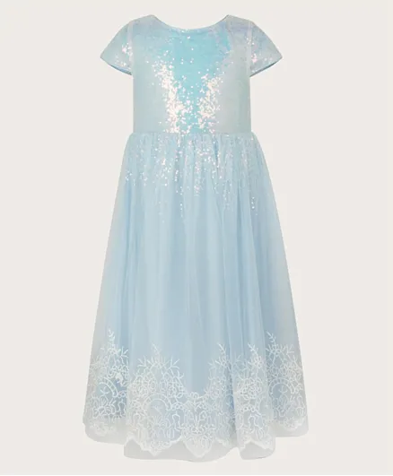 Monsoon Children Annelise Sequin Net Dress - Light Blue
