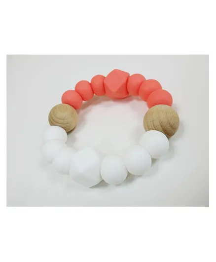 One.Chew.Three Textured Silicone Teether - Coral & White
