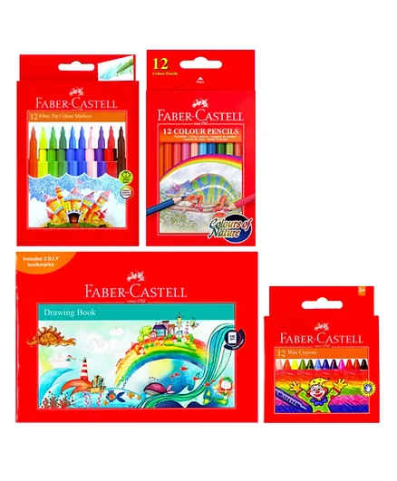 Faber Castell Combo Pack Drawing   Colour Pencil    Fibre Tip Pens   Wax Crayons - 37 Pieces