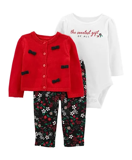 Carter's 3Pc The Sweet Gift Cardigan Outfit Set - Red