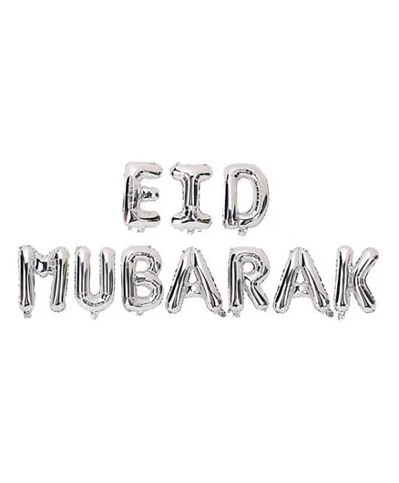 Eid Party Silver 'Eid Mubarak' Foil Letter Balloons - 10 Pieces