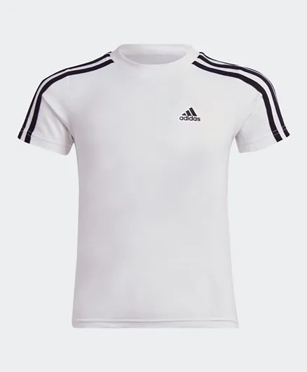 اديداس قميص قطن بطبعة رسومات و3 خطوط أساسية - أبيض