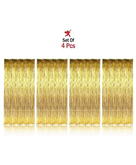 Party Propz Foil Curtain Decoration Metallic Golden  - Pack of 4