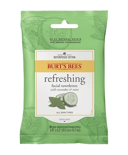Burts Bees Refreshing Cleansing Towelettes With Cucumber & Mint - 10 Sheets