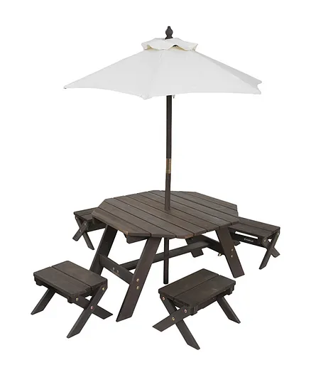 Kidkraft Octagon Table , Stools & Umbrella Set- Bear Brown & Beige