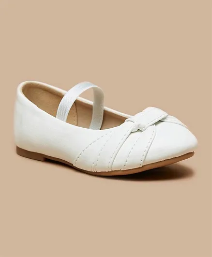 Flora Bella by ShoeExpress Mary Jane Ballerinas with Bow Accent and Elasticated Strap - White