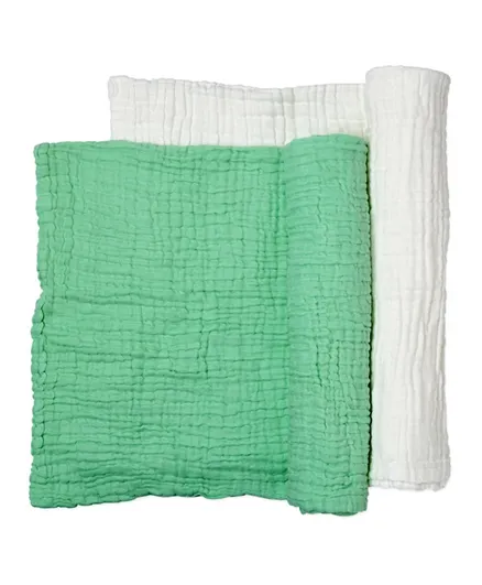 Anvi Baby Organic Muslin Bath Towel Green & White - Pack of 2