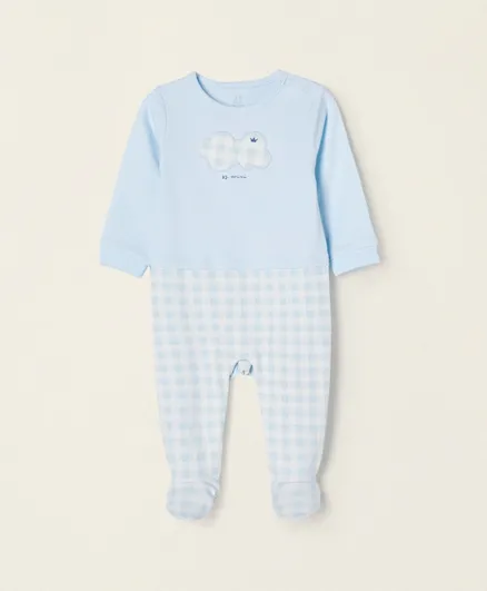 Zippy Cloud Embroidered & Checked Sleepsuit - Blue